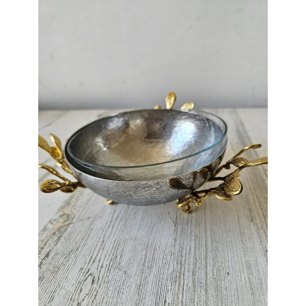 Michael aram serving‎ bowl glass metal gold new